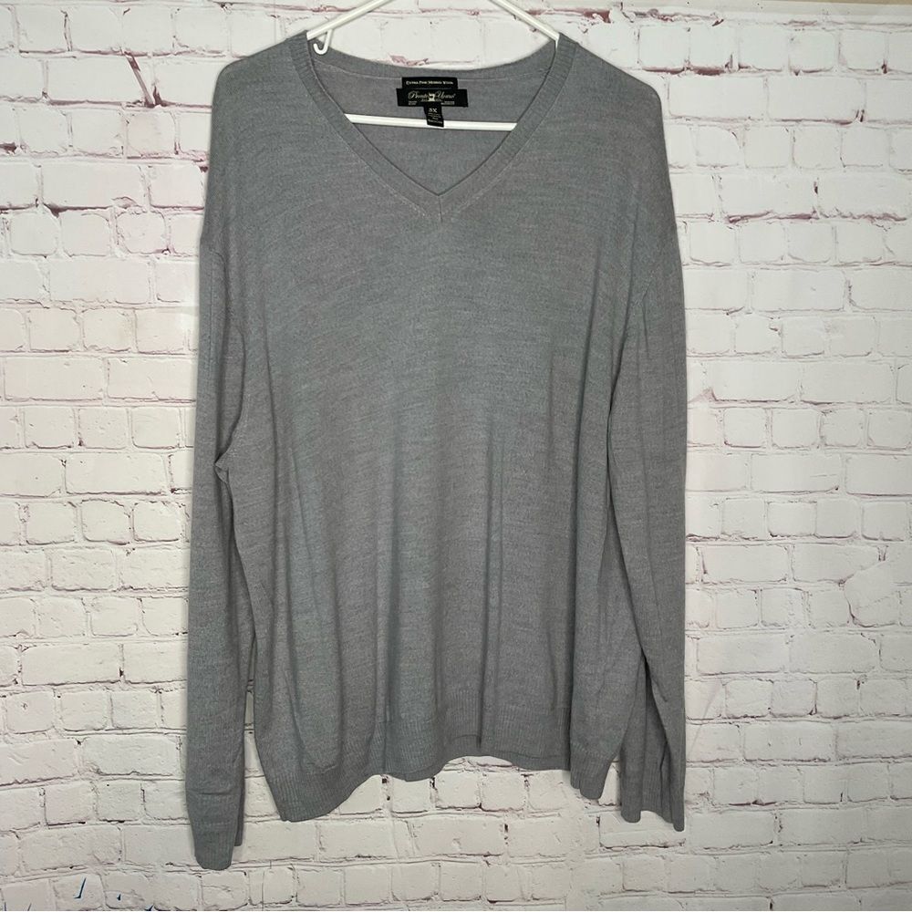 Pronto Uomo Men Size 3X Gray Extra Fine Merino Wool Long Sleeve V-Neck Sweater